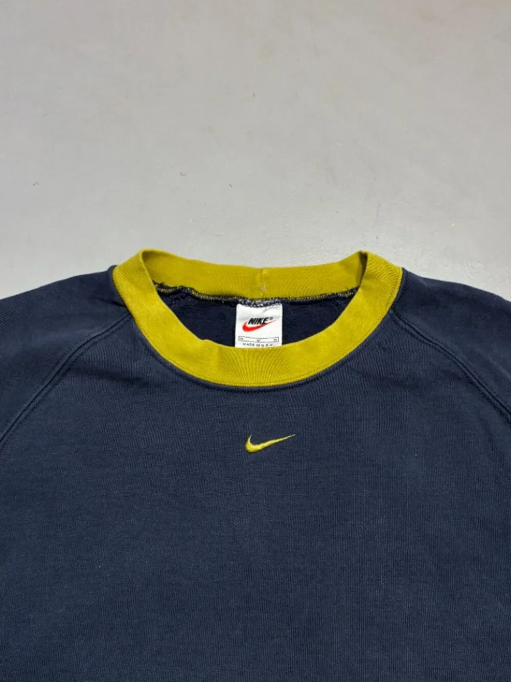 Nike Vintage 90s Colorblock Crewneck Sweatshirt, Navy/Chartreuse, Made in USA